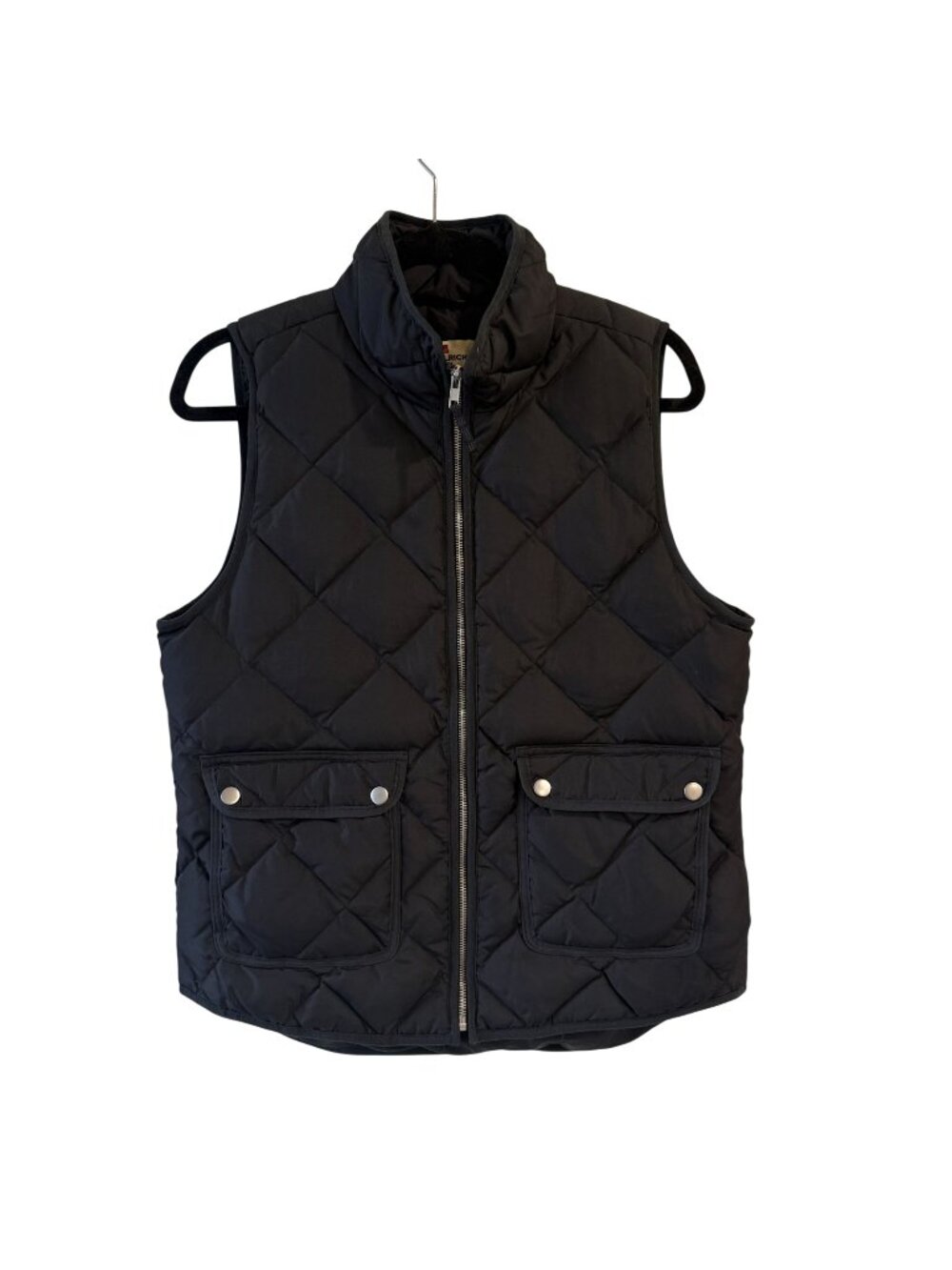 Woolrich Size M Black Quilted Duck Down Puffer Vest Snap Pockets Zip Equestrian